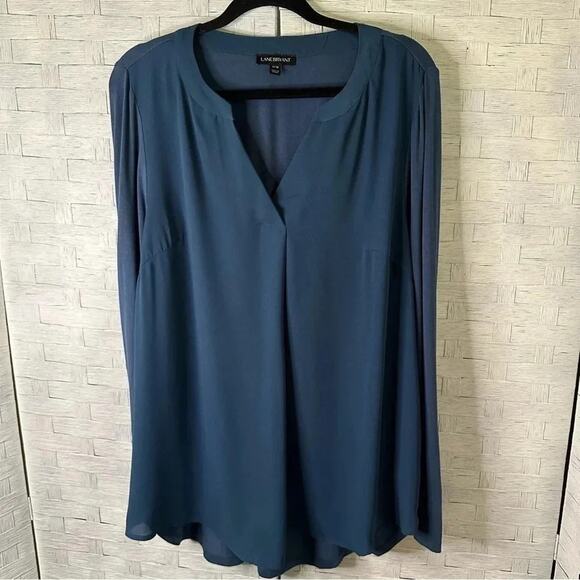 Lane Bryant aqua blouse, soft V-neck front plat, business casual plus size - Picture 2 of 9
